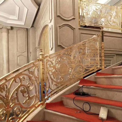 Custom Hotel Gold Stainless Steel Guardrail Interior Decorative Metal Stairs Handrail